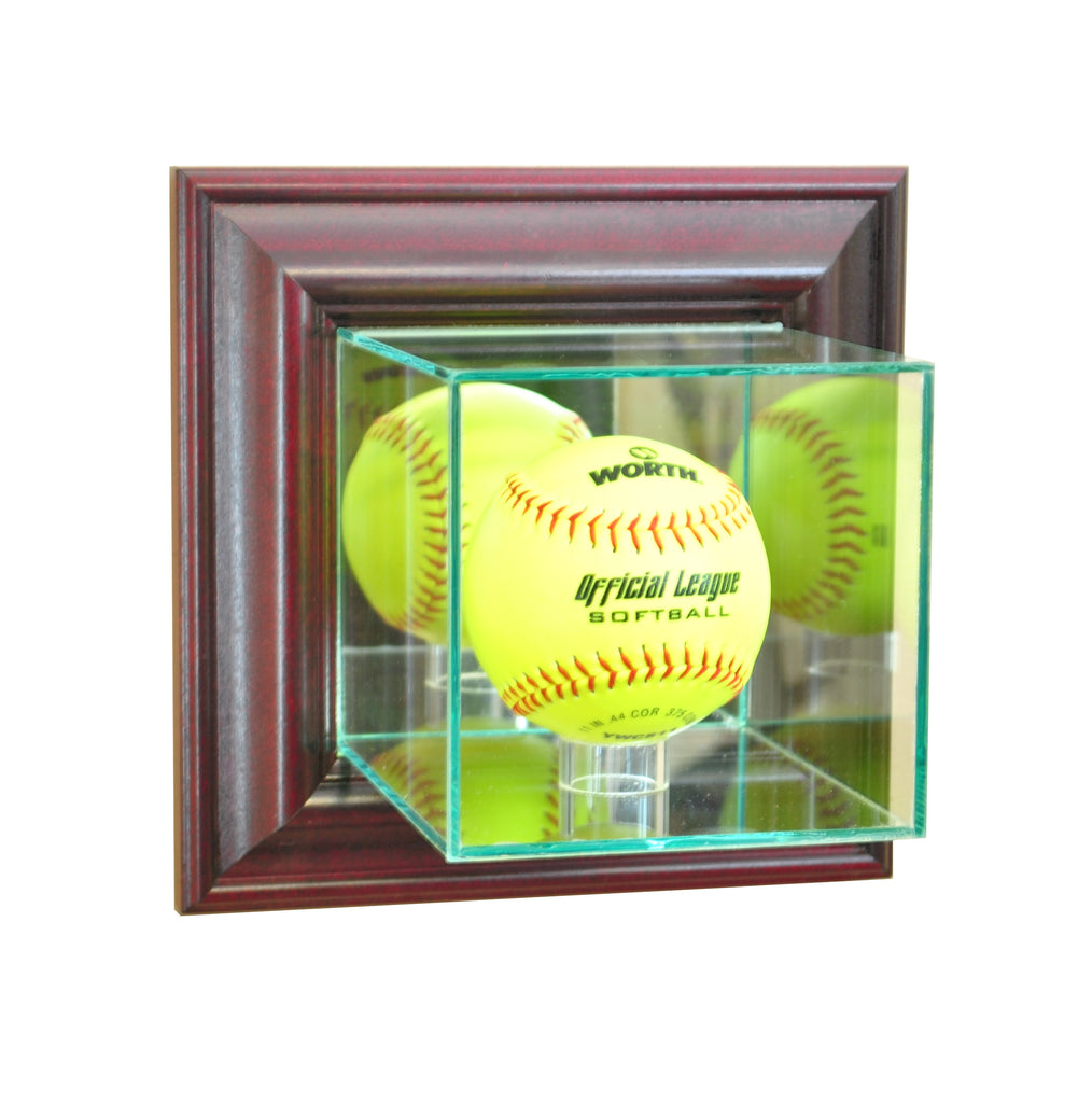 Wall Mounted Softball Display Case with Cherry Moulding