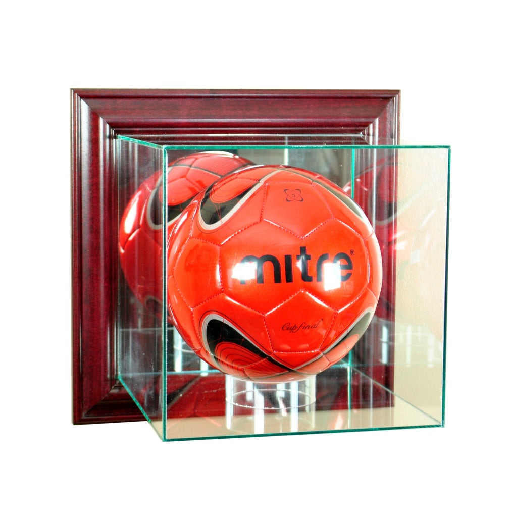Wall Mounted Soccer Display Case with Cherry Moulding