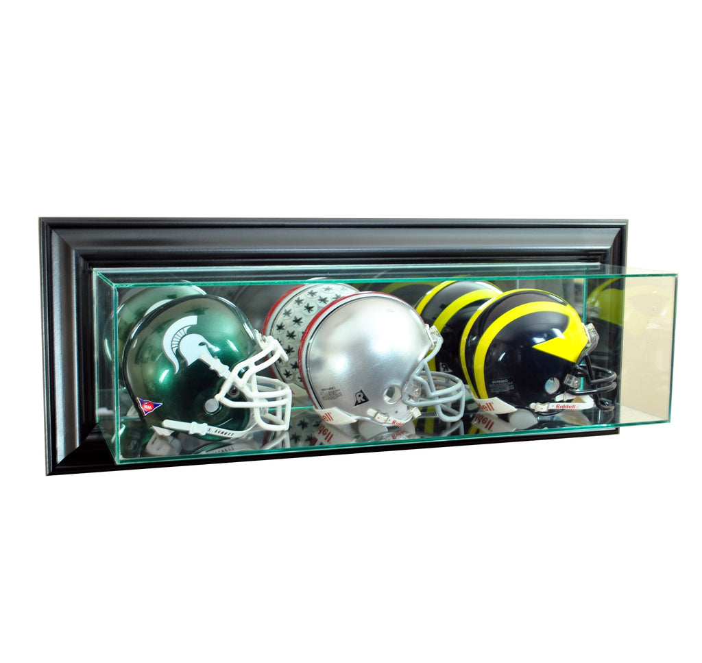 Wall Mounted Triple Mini Football Display Case with Black Moulding