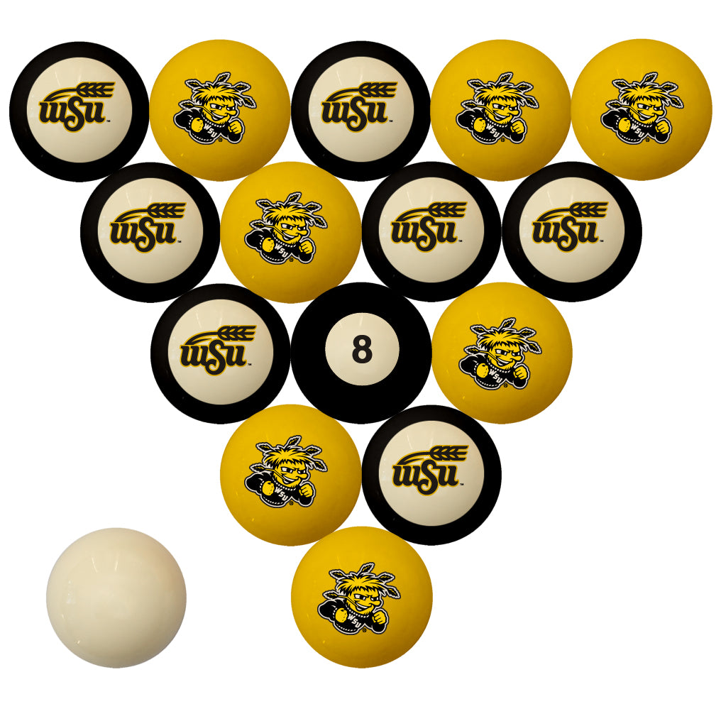 WICHITA STATE SCHOOL COLOR NUMBERED BILLIARD BALL SET YELLOW SOLID/BLACK STRIPE - WSTBBS100N