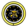 WICHITA STATE NEON WALL CLOCK - 14'' BLACK FACE / YELLOW NEON - WSTNWC100-14