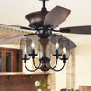 Warehouse of Tiffany CFL-8412REMO-IW 52 in. Slatin 5-Light Lighted Ceiling Fan with Mesh Shade Candelabra Chandelier, Faux Wood & Black