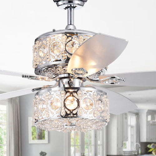 Warehouse of Tiffany CFL-8376REMO-CH 52 in. Velko 6-Light Dual Lamp Lighted Ceiling Fan with Crystal Shade  Chrome