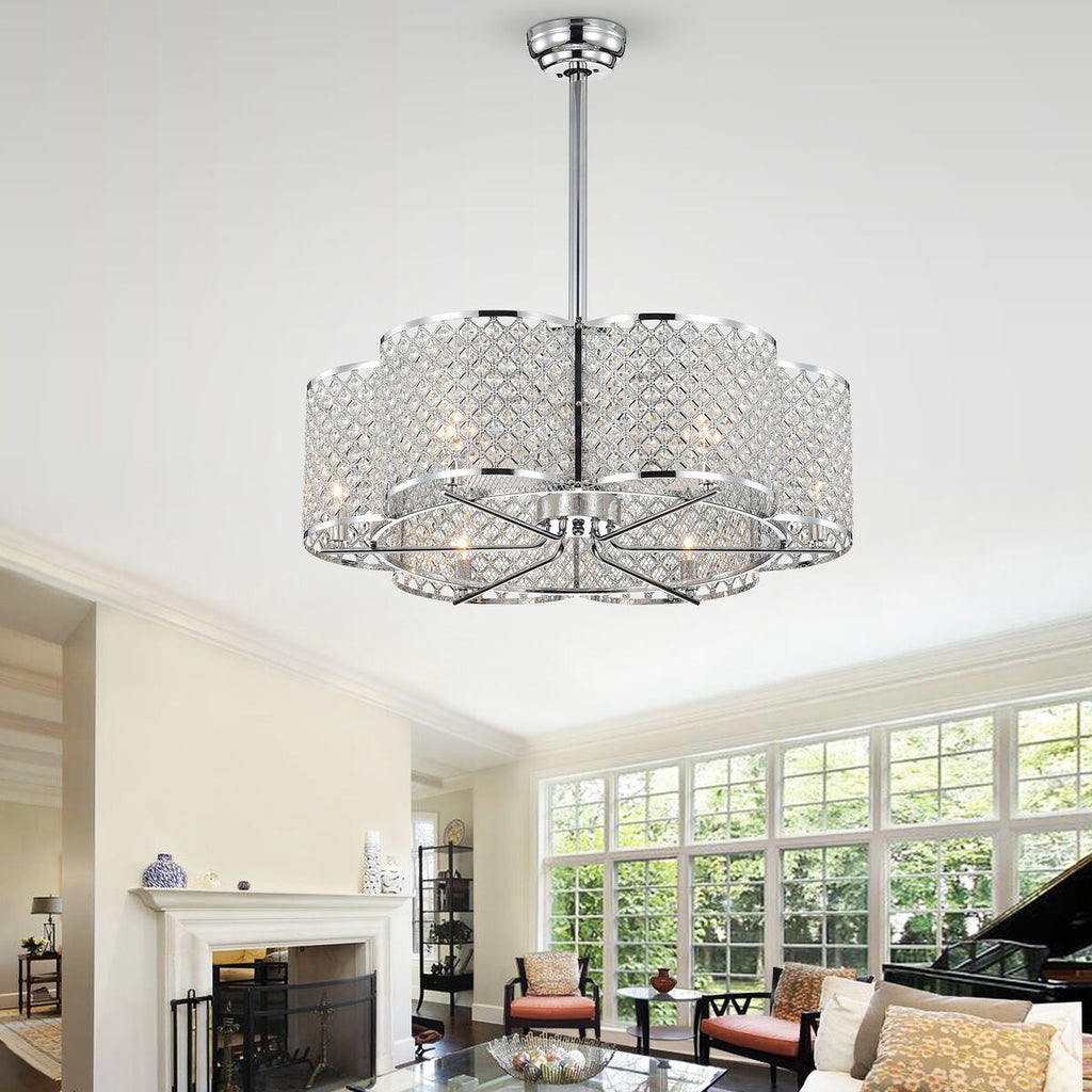 Warehouse of Tiffany CFL-8421CH 30.12 in. Wellane Indoor Remote Controlled Fandelier with Light Kit  Chrome