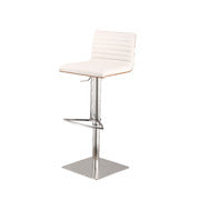ArmenArtFurniture Armen Art Furniture LCCASWBAWHB201 Cafe Adjustable Brushed Stainless Steel Barstool- White Pu with Walnut Back