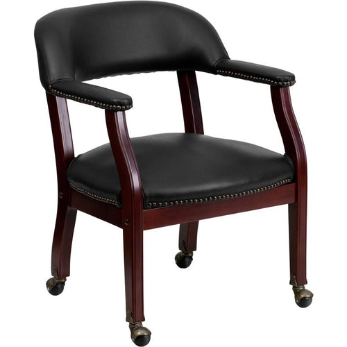 Black Vinyl Luxurious Conference Chair with Accent Nail Trim and Casters - Flash Furniture