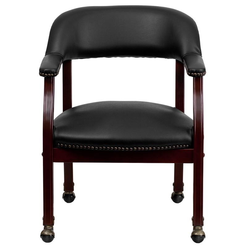 Black Vinyl Luxurious Conference Chair with Accent Nail Trim and Casters - Flash Furniture
