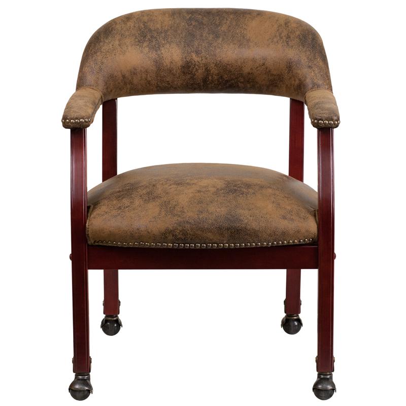 Bomber Jacket Brown Luxurious Conference Chair with Accent Nail Trim and Casters - Flash Furniture