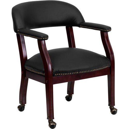 Black LeatherSoft Conference Chair with Accent Nail Trim and Casters - Flash Furniture