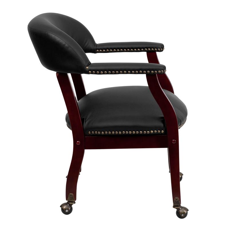 Black LeatherSoft Conference Chair with Accent Nail Trim and Casters - Flash Furniture