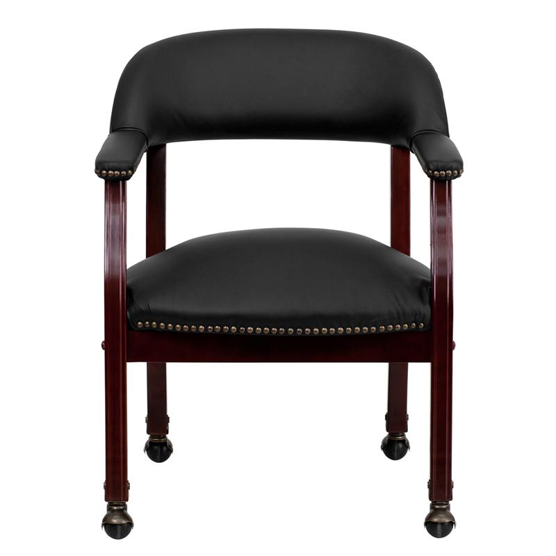Black LeatherSoft Conference Chair with Accent Nail Trim and Casters - Flash Furniture