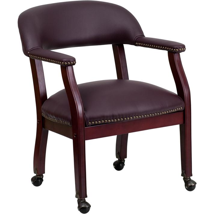 Burgundy LeatherSoft Conference Chair with Accent Nail Trim and Casters - Flash Furniture