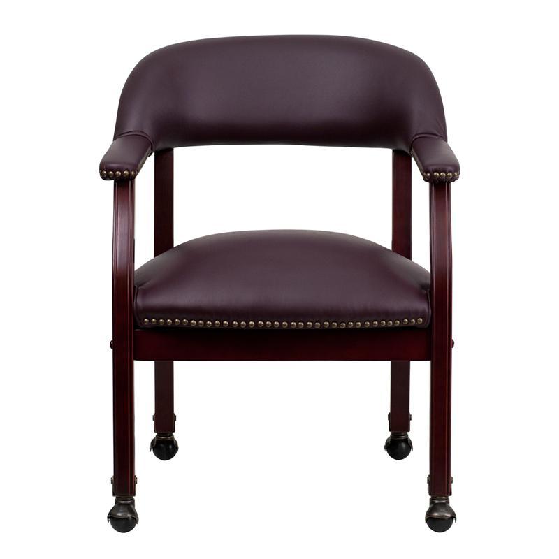 Burgundy LeatherSoft Conference Chair with Accent Nail Trim and Casters - Flash Furniture