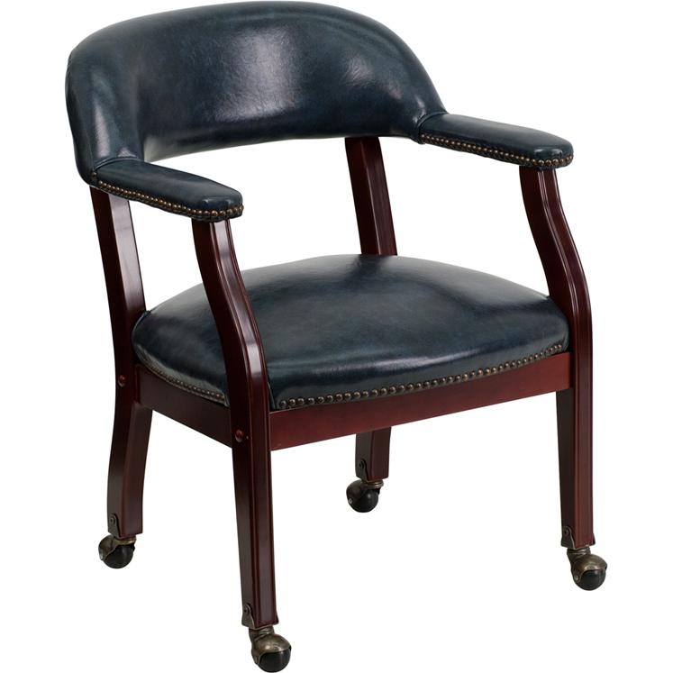 Navy Vinyl Luxurious Conference Chair with Accent Nail Trim and Casters - Flash Furniture