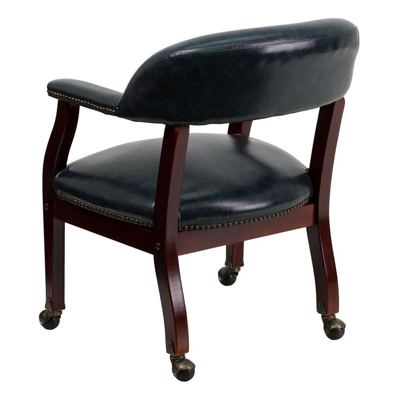 Navy Vinyl Luxurious Conference Chair with Accent Nail Trim and Casters - Flash Furniture