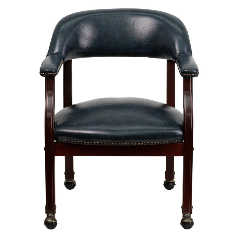 Navy Vinyl Luxurious Conference Chair with Accent Nail Trim and Casters - Flash Furniture