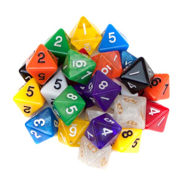 Bry Belly GDIC-1203 25 Pack of Random D8 Polyhedral Dice in Multiple Colors