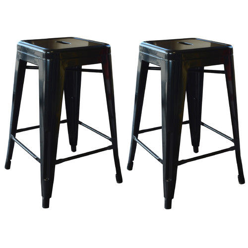 AmeriHome BS24BLK Loft Black 24 in. Metal Bar Stool - 2 Piece