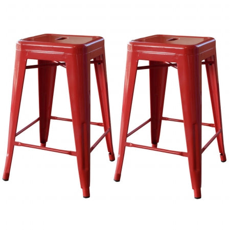 AmeriHome BS24RED Loft Red 24 in. Metal Bar Stool - 2 Piece