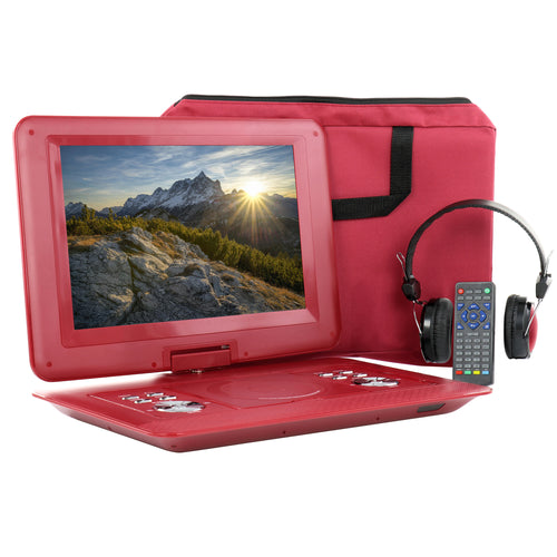 Befree Sound beFree Sound 14.1 Inch Portable DVD Player with Swivel TFT-LCD Screen and USB,SD,AV Inputs- Red - Factory Reconditioned