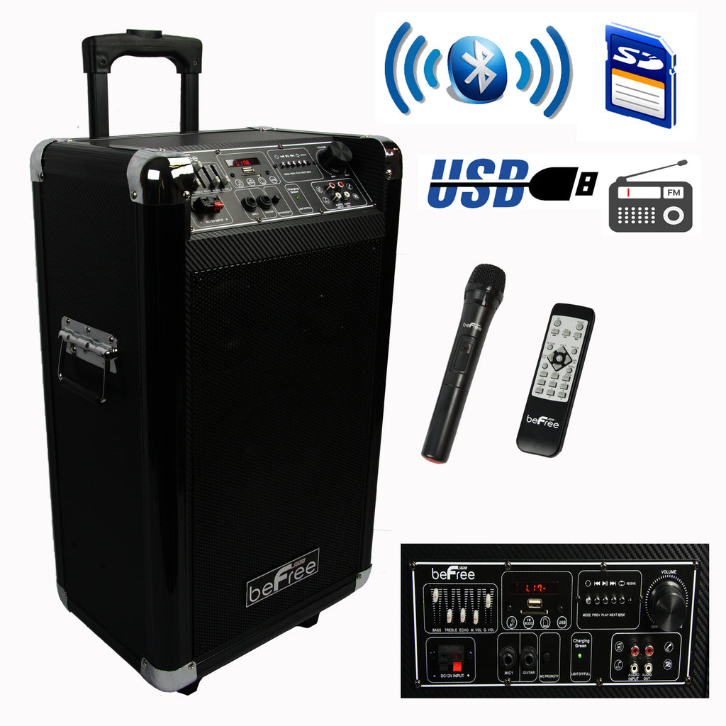 Befree Sound beFree Sound Sleek 10 Inch Professional Portable Bluetooth PA Speaker with Remote Control, Microphone, FM Radio, SD and USB Inputs - Factory Reconditioned