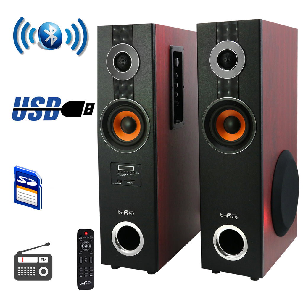 Befree Sound beFree Sound 2.1 Channel Powered Bluetooth Dual Wood Tower Speakers with Optical Input - Factory Reconditioned