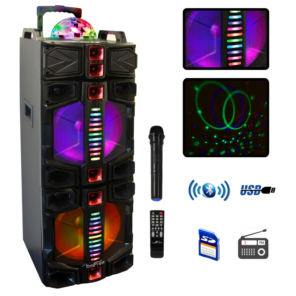Befree Sound BeFree Sound Dual 12 Inch Subwoofer Bluetooth Portable Party Speaker With LED Lights, USB/ SD Input,Rechargeable Battery, Remote Control And Wireless Microphone - Factory Reconditioned