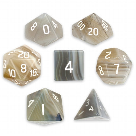 Brybelly Holdings GDIC-1910 Handmade Stone Polyhedral Dice  Gray Agate - Set of 7
