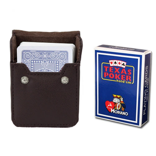 Brybelly Holdings GMOD-825.GPLA-301 Blue Modiano Texas  Poker-Jumbo Cards with Leather Case