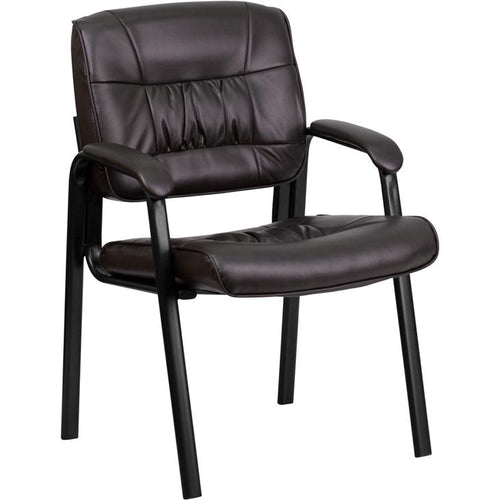 Brown LeatherSoft Executive Side Reception Chair with Black Metal Frame - Flash Furniture