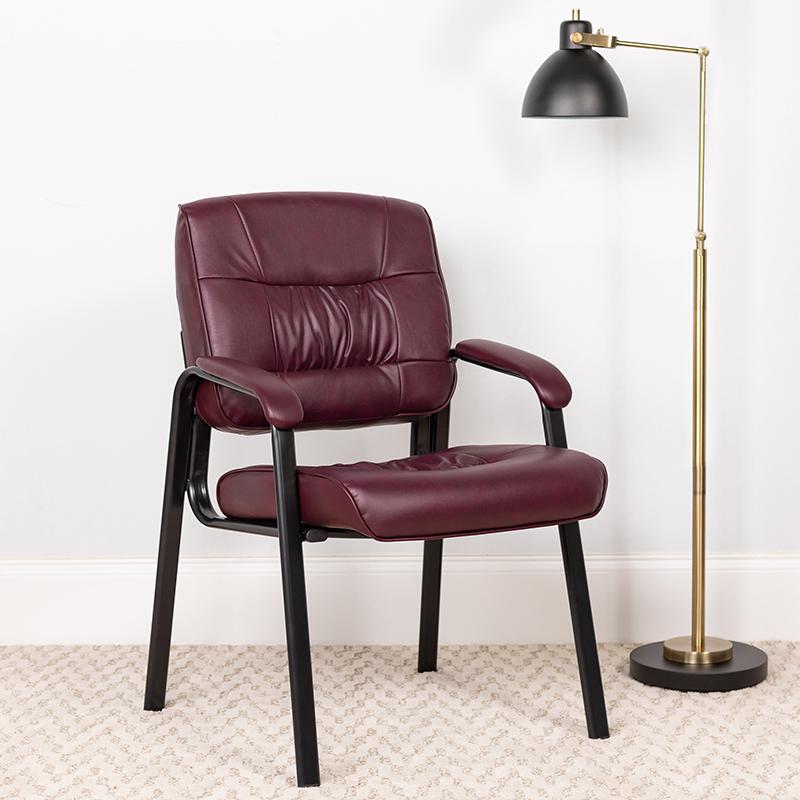 Burgundy LeatherSoft Executive Side Reception Chair with Black Metal Frame - Flash Furniture