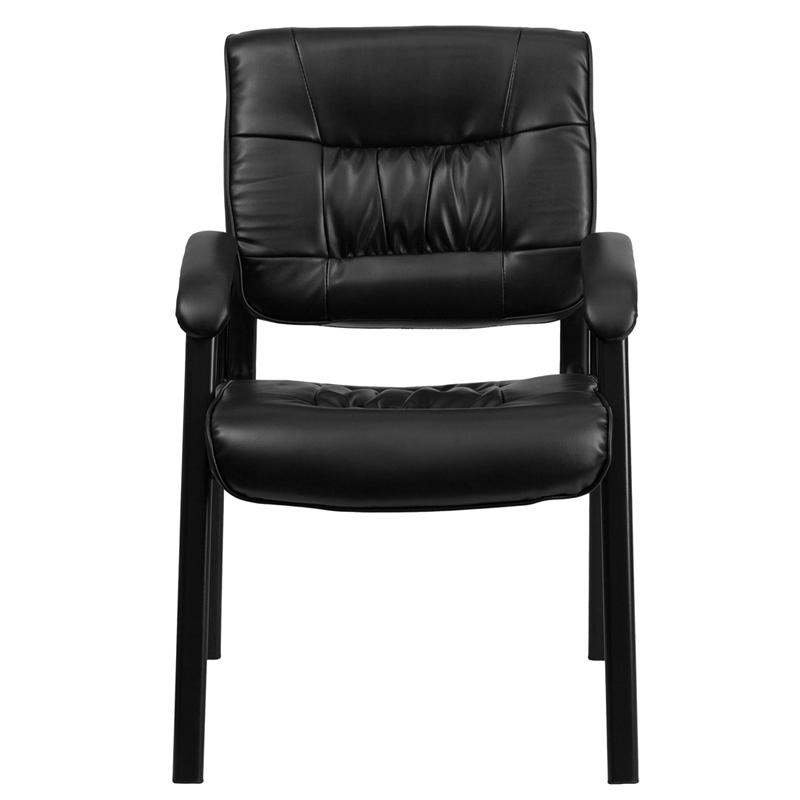 Black LeatherSoft Executive Side Reception Chair with Black Metal Frame - Flash Furniture
