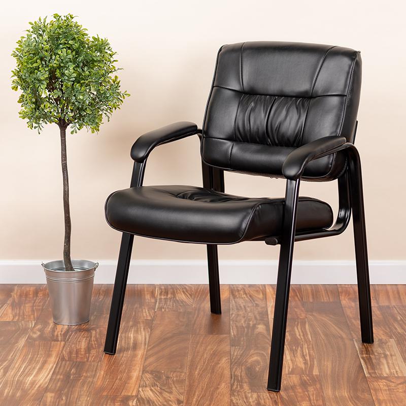Black LeatherSoft Executive Side Reception Chair with Black Metal Frame - Flash Furniture