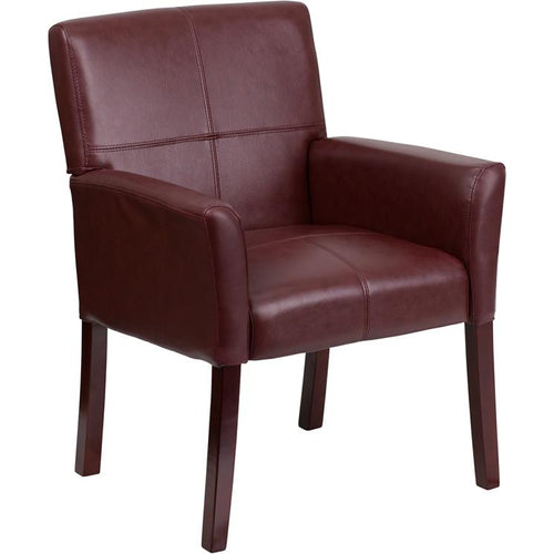 Burgundy LeatherSoft Executive Side Reception Chair with Mahogany Legs - Flash Furniture