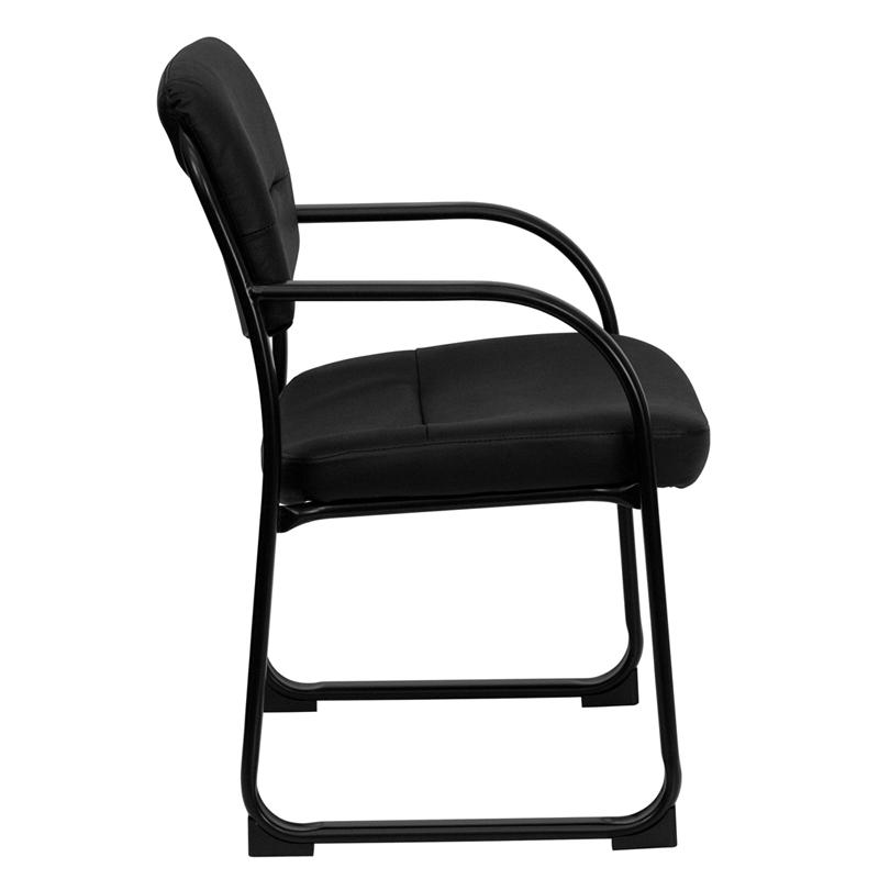 Black LeatherSoft Executive Side Reception Chair with Sled Base - Flash Furniture