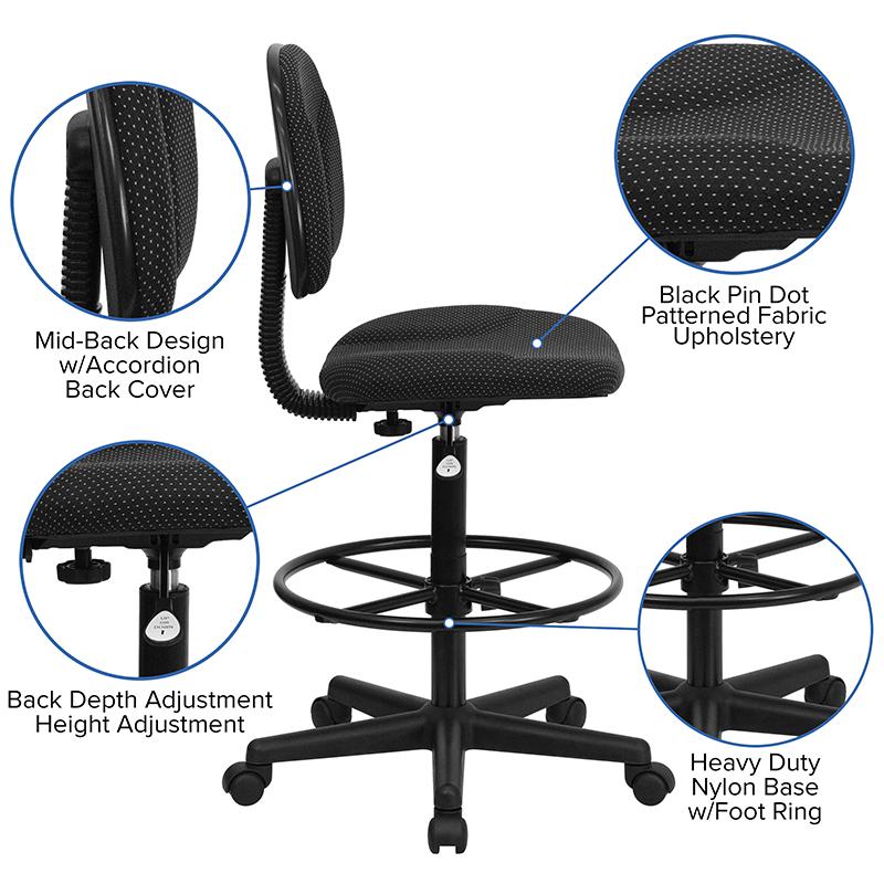 Black Patterned Fabric Drafting Chair (Cylinders: 22.5''-27''H or 26''-30.5''H) - Flash Furniture