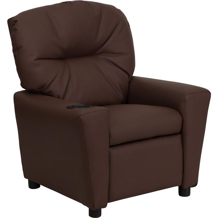 Contemporary Brown LeatherSoft Kids Recliner with Cup Holder - Flash Furniture