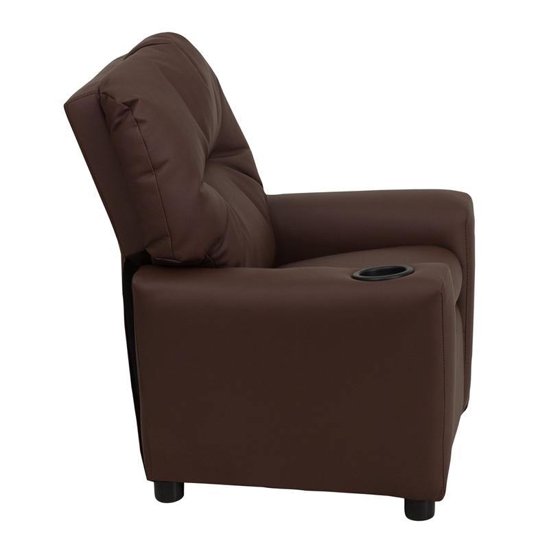 Contemporary Brown LeatherSoft Kids Recliner with Cup Holder - Flash Furniture