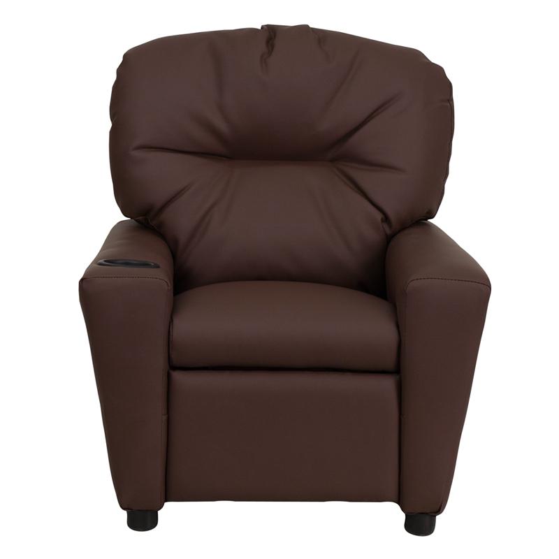 Contemporary Brown LeatherSoft Kids Recliner with Cup Holder - Flash Furniture
