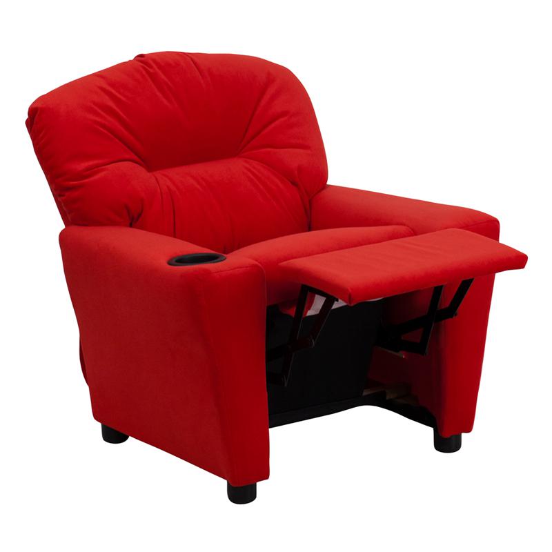 Contemporary Red Microfiber Kids Recliner with Cup Holder - Flash Furniture