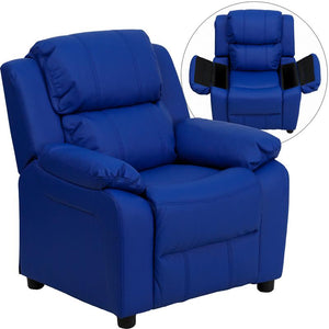 Deluxe Padded Contemporary Blue Vinyl Kids Recliner with Storage Arms - Flash Furniture