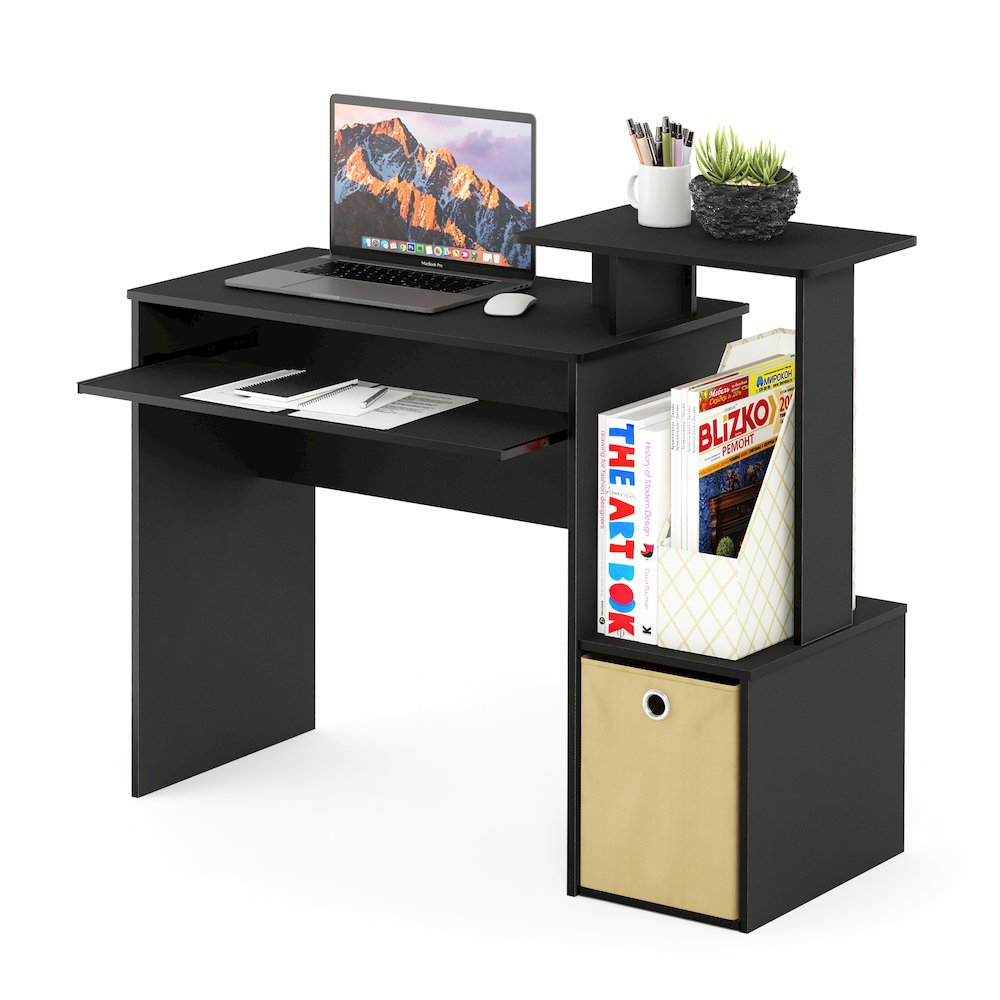 Econ Multipurpose Home Office Computer Writing Desk w/Bin, Black/Brown - Furinno