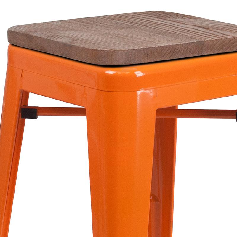 24'' High Backless Orange Metal Counter Height Stool with Square Wood Seat - Flash Furniture