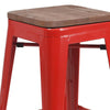 24'' High Backless Red Metal Counter Height Stool with Square Wood Seat - Flash Furniture
