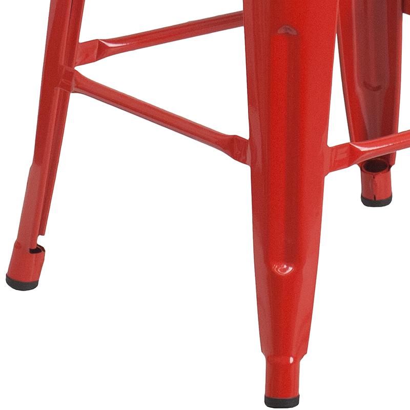 24'' High Backless Red Metal Counter Height Stool with Square Wood Seat - Flash Furniture