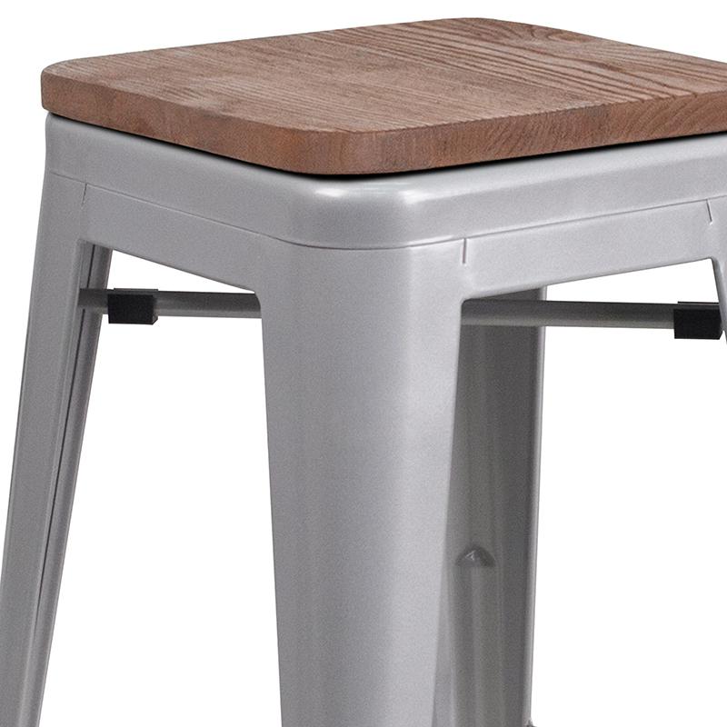 24'' High Backless Silver Metal Counter Height Stool with Square Wood Seat - Flash Furniture