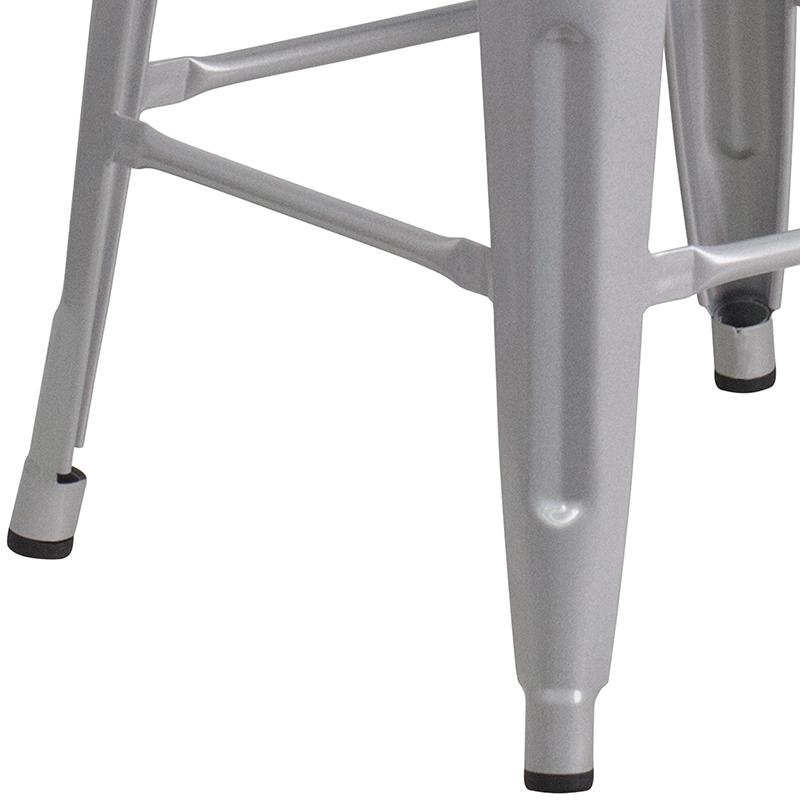 24'' High Backless Silver Metal Counter Height Stool with Square Wood Seat - Flash Furniture