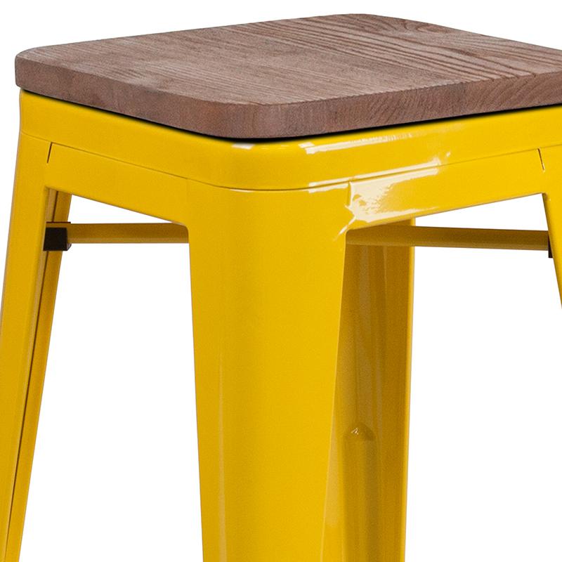 24'' High Backless Yellow Metal Counter Height Stool with Square Wood Seat - Flash Furniture