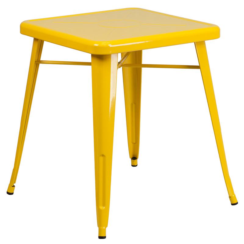 Commercial Grade 23.75'' Square Yellow Metal Indoor-Outdoor Table - Flash Furniture