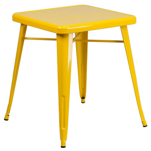 Commercial Grade 23.75'' Square Yellow Metal Indoor-Outdoor Table - Flash Furniture